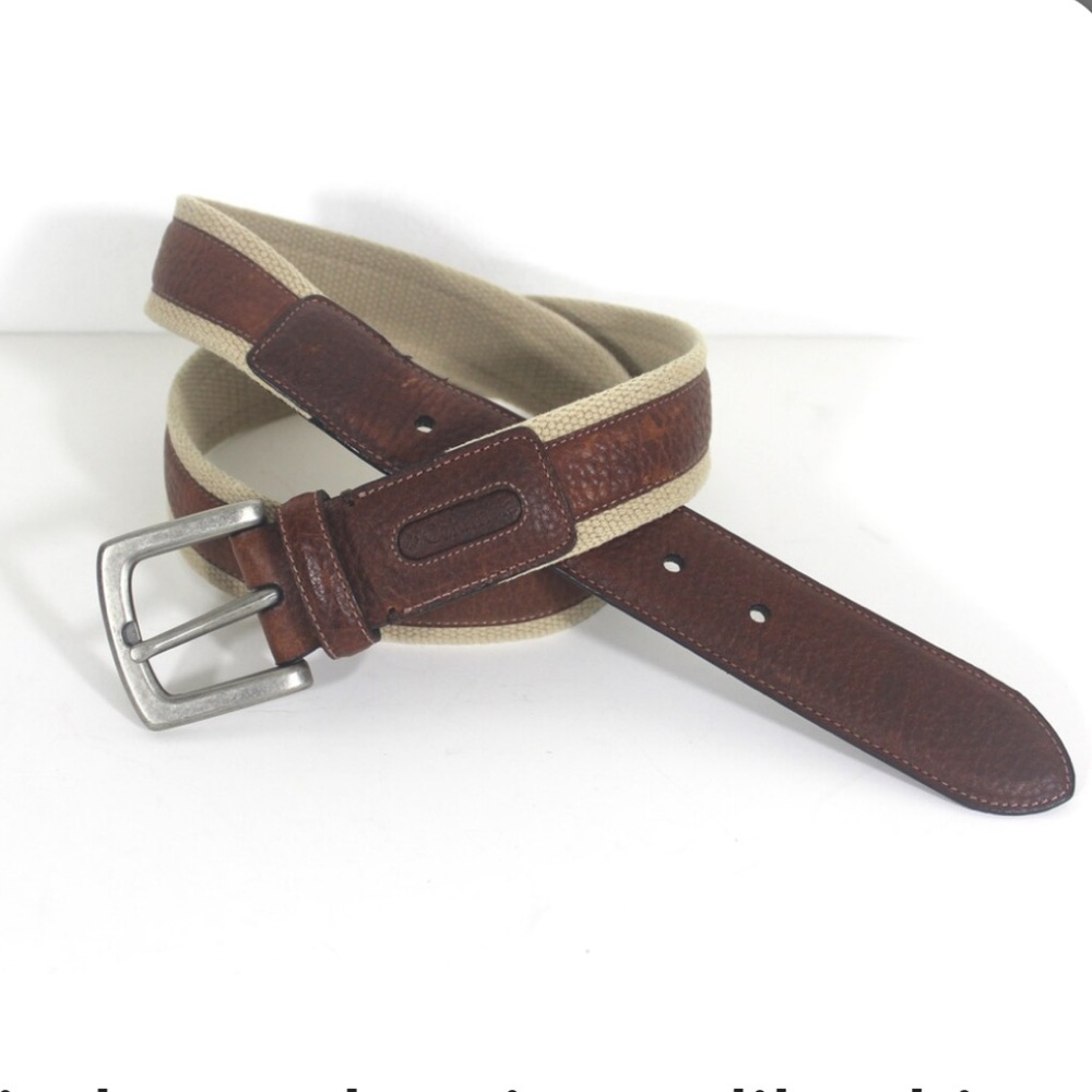 Men's Columbia Goose Lake Brown Leather & Canvas Belt 32/80